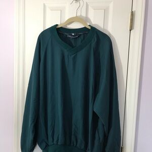 Samara brand dark green v-neck wind shirt/golf shirt.  29” from neck to hem.